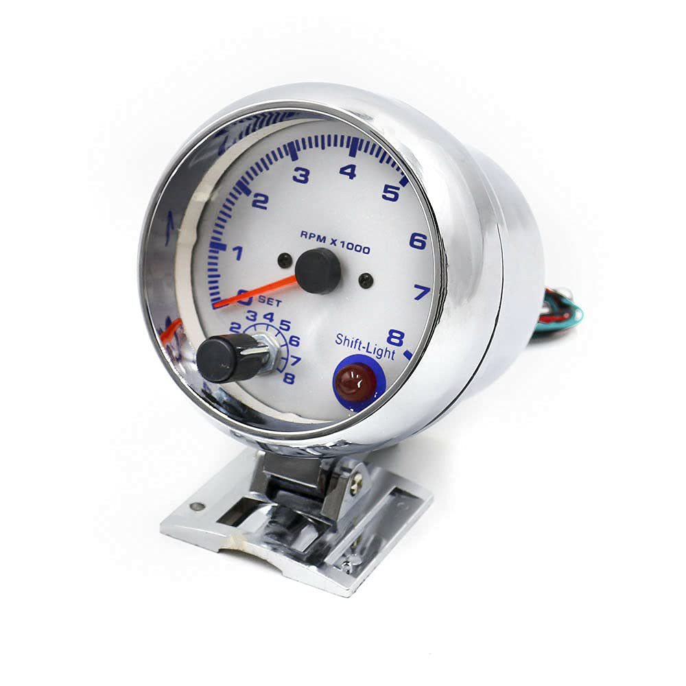3.75-inch white surface Chrome Shell blue light car tachometer, car meter modified racing meter