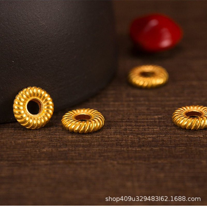 Shuibei Gold 999 Foot Gold Bead Hard Golden Triangle Wheel Abacus Bead Threaded Spacer Handstring DIY Bead Accessories