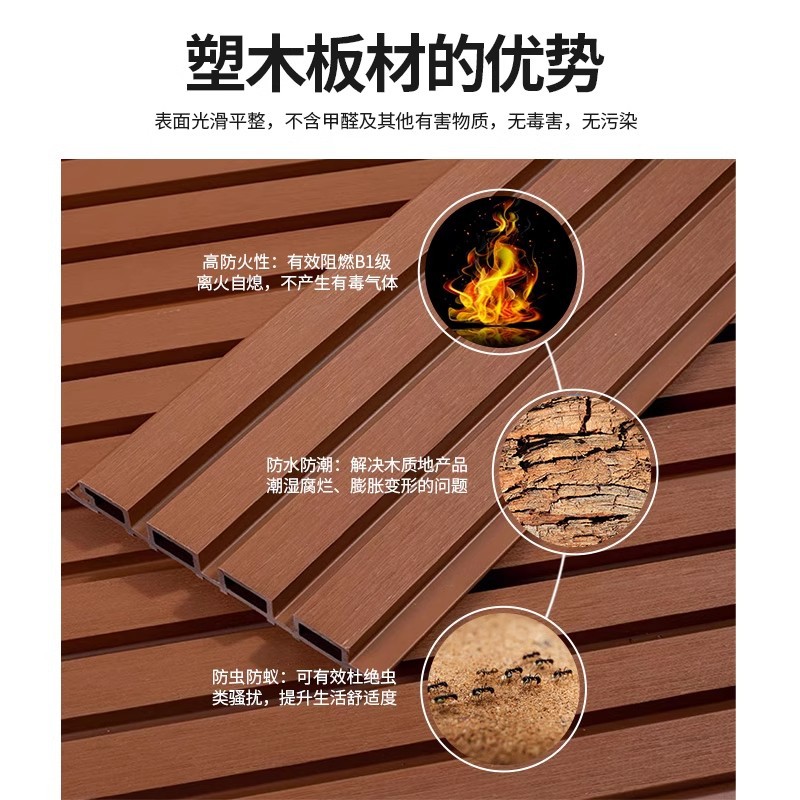 Outdoor Wall Panel Wpc Composite Plastic Wood Great Wall Board Moisture-Proof Courtyard Terrace Outdoor Wood Plastic Fence Board Wall Ceiling