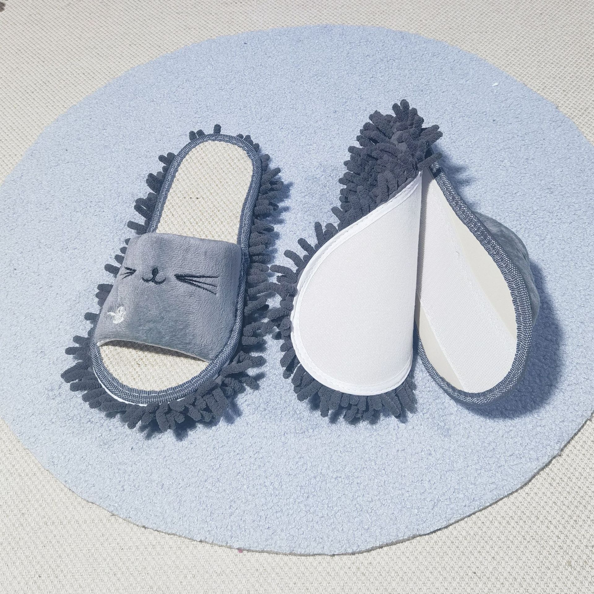 Cross-border foreign trade factory direct cartoon lazy floor wiping slippers wooden floor cleaning linen mop shoes detachable