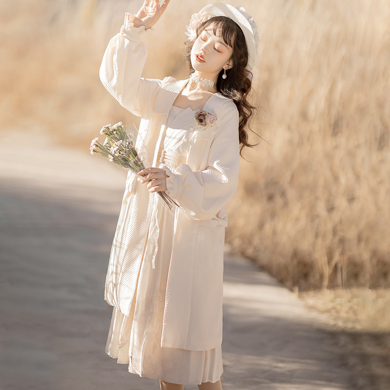 Оригинальный дизайн новый цветочный комплект Ханьфу женский пальто с бретелями юбка костюм осень-зима 8495