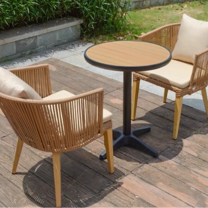 Auman Outdoor Table and Chair Combination Leisure Wooden Outdoor Rattan Chair Five-piece Courtyard Garden Plastic Wood Balcony
