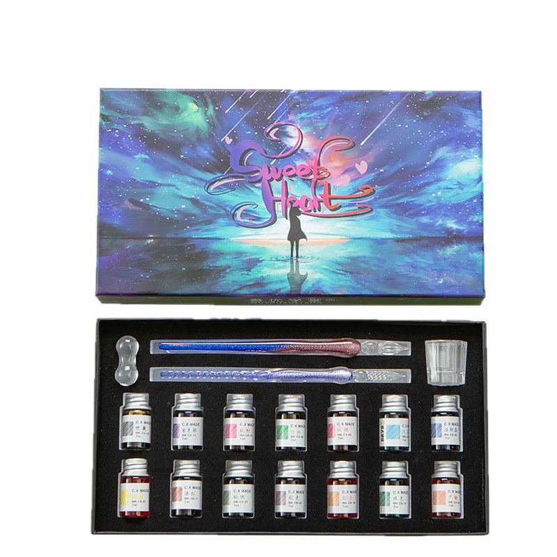 Crystal Glass Pen Dipped in Water Pen Ancient Style Set Handmade Luminous Retro Pen Student National Style Internet Celebrity High-Value Gift Box