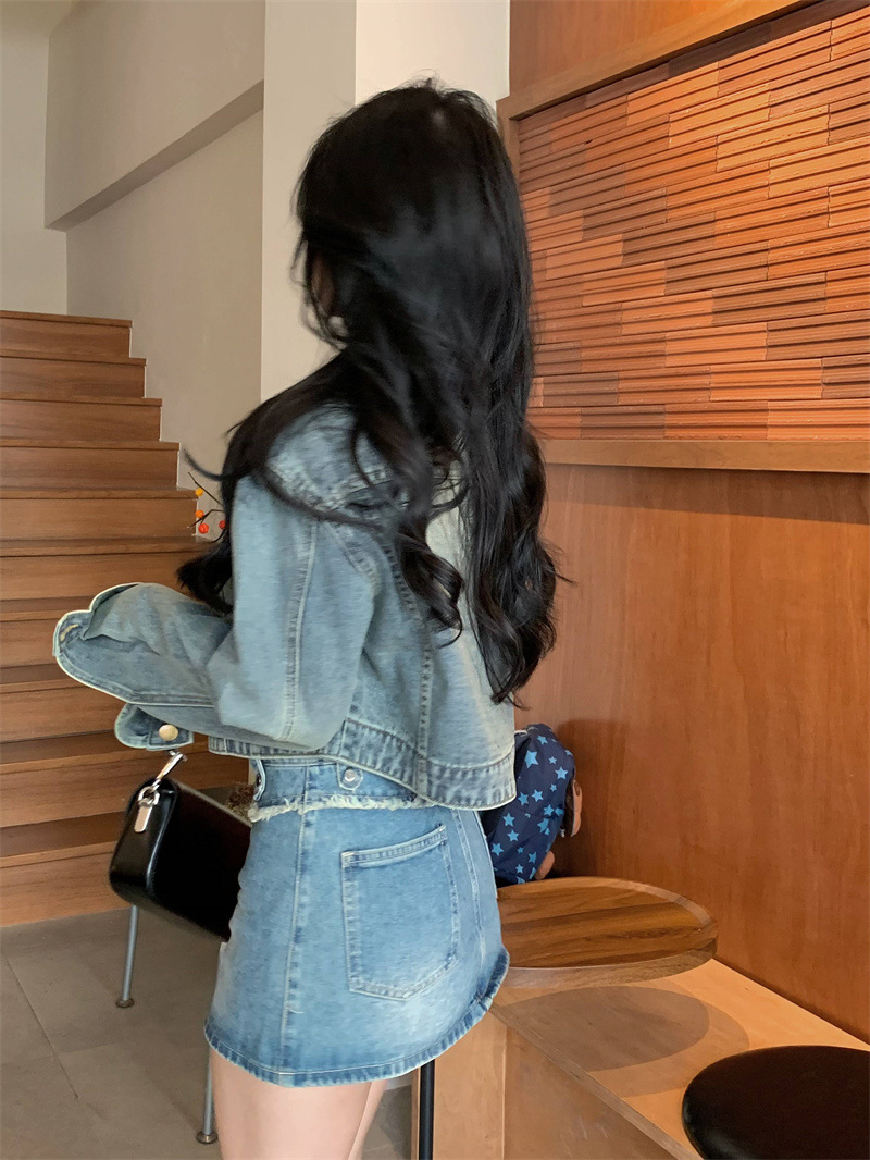 Vintage Blue Small Denim Jacket Women's 2024 Spring and Autumn New Design Sense Fashion Slim Look Jacket Women's Trendy