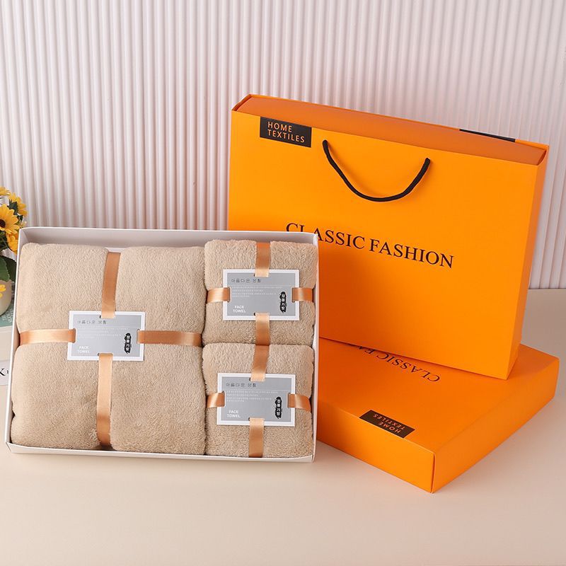 Coral fleece towel gift box high density absorbent bath towel gift suit business company three-piece explosion in stock