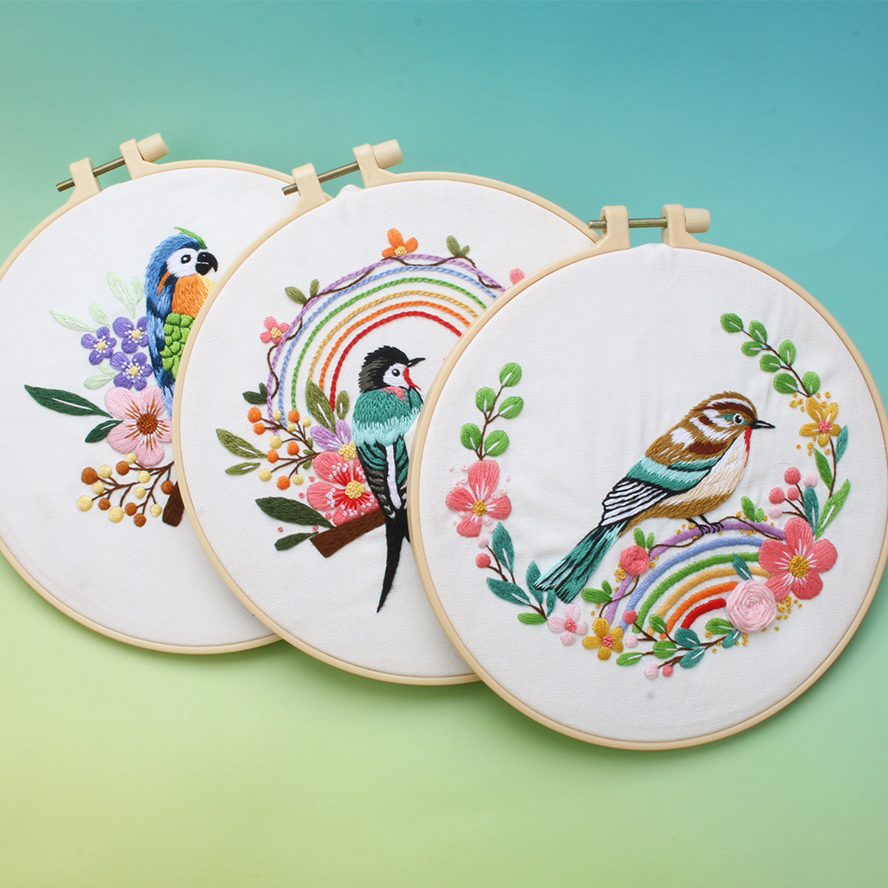 Factory DIY Handmade Embroider Material Package Chinese Style Flower, Bird, Tree and Plum Blossom Embroider Kit Needlework Cross-Border English