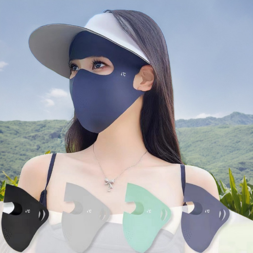 Outdoor Full Face Sunscreen Women's Summer Anti-UV Sunshade Ice Silk Face Mask Face Gini Protection