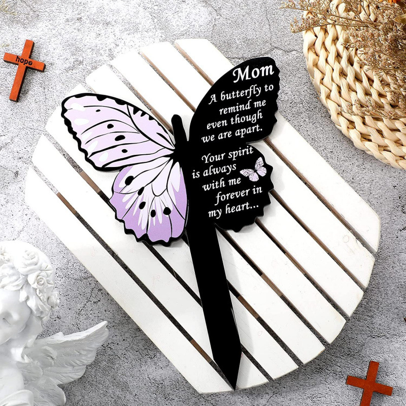 Butterfly Memorial Stake Cemetery Tombstone Wood Stake Marker Acrylic Butterfly Plaque Outdoor Garden Graveyard Cemetery Decor