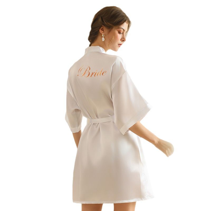 Bride's Bridesmaid's Morning Gown Wedding Silk Birthday Girlfriend Party Pajamas Lie-down Embroidered Red Nightgown Wedding Morning Gown