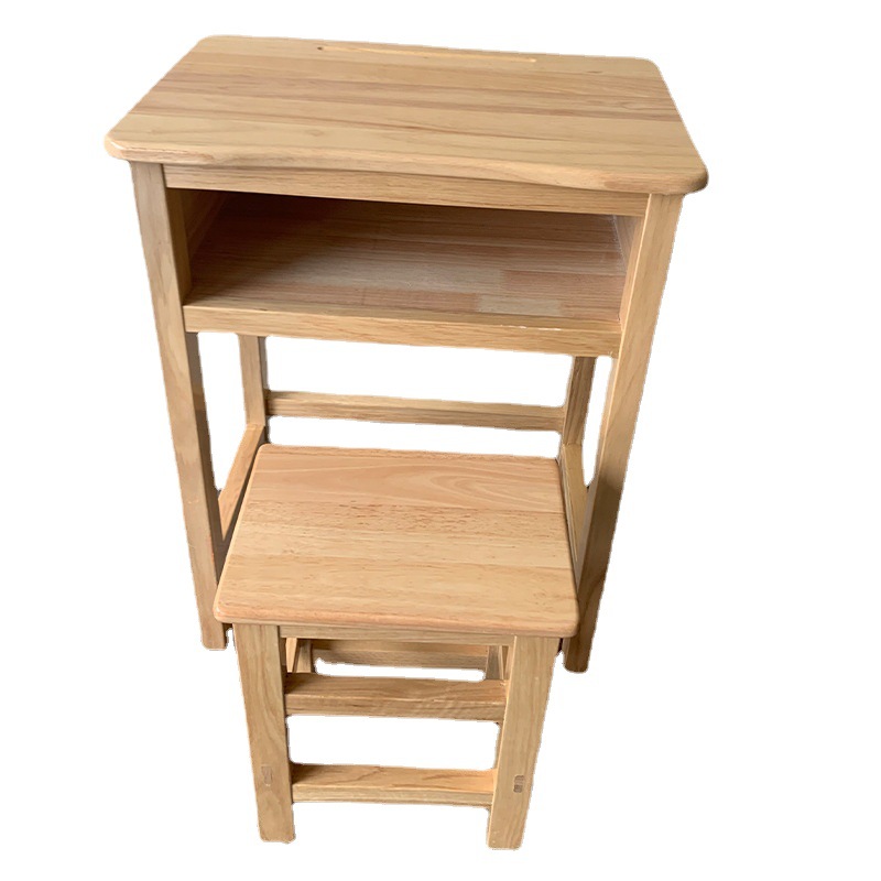 School Desk Stool Pen Slot Oak Panel Solid Wood Desk Stool Solid Wood Primary and Secondary School Students Desk Factory Direct Sales Wholesale