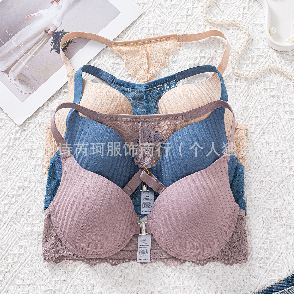 Cross-Border Foreign Trade Front Buckle Beautiful Back Bra Lace Adjustable Underwear European and American Style with Steel Ring Anti-Sagging Push-Up French Style Push-Up