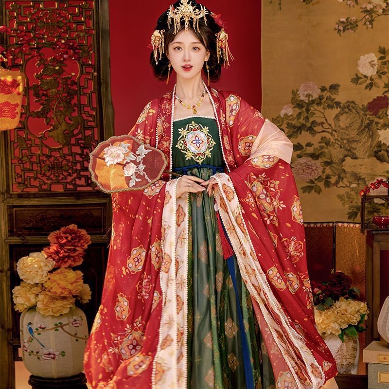 Tang Dynasty Han Dynasty for Women Adults [Tang Dynasty Princess] Hezi Skirt, Large-Sleeved Shirt, Full Set of Chest-Length Skirt, Ancient Costume, Spring & Fall