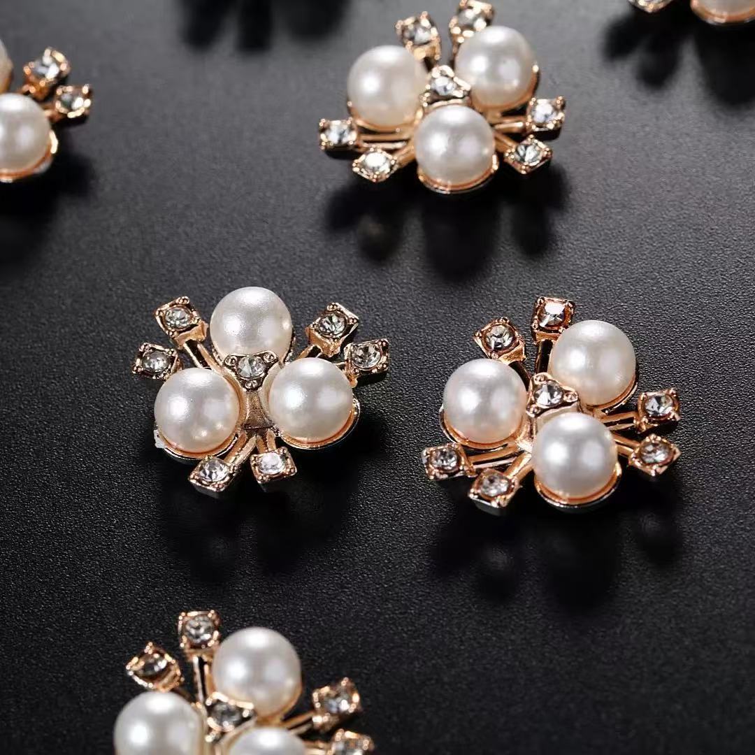 2cm Three Pearl Headwear Accessories Diamond-Encrusted Resin Handmade Children's Hair Accessories DIY Shoe Flower Fabric Flower Core Accessories