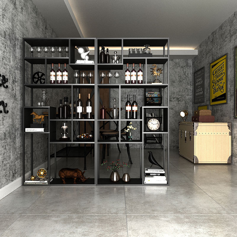 Modern Industrial Storage Rack Iron Bookshelf Decorations Cabinet Floor Screen Partition Entrance Living Room Display Cabinet Rack