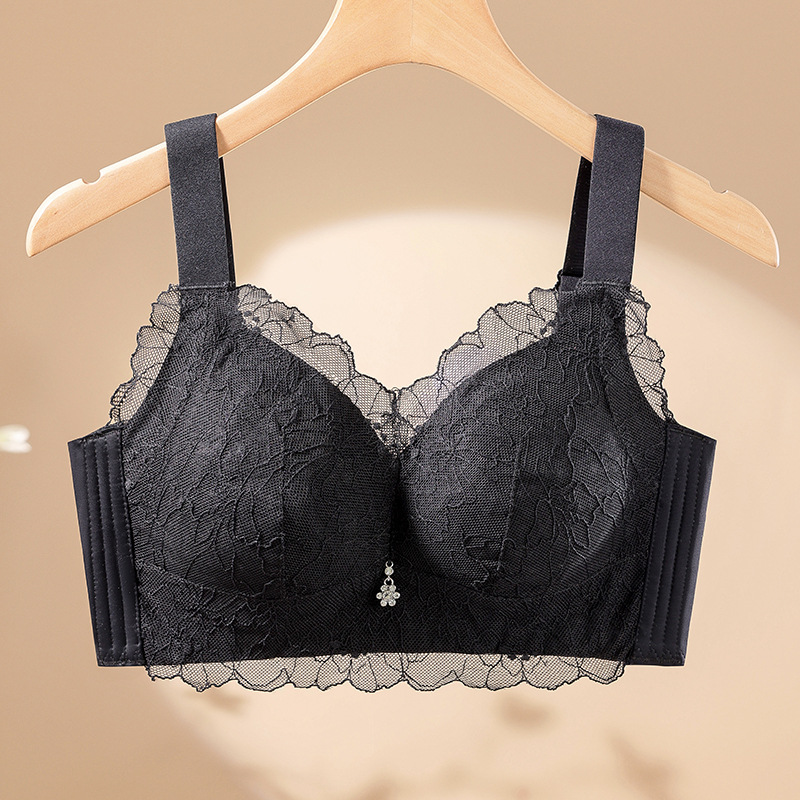 Benmingnian Big Red Wedding plus size Underwear Women's chubby girl Big Chest Small Chest Bra Thin Bra for Summer