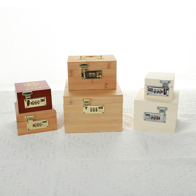 Wooden combination lock wooden box storage box square with lock bamboo box blind box cross-border Amazon heaven and earth cover packaging box
