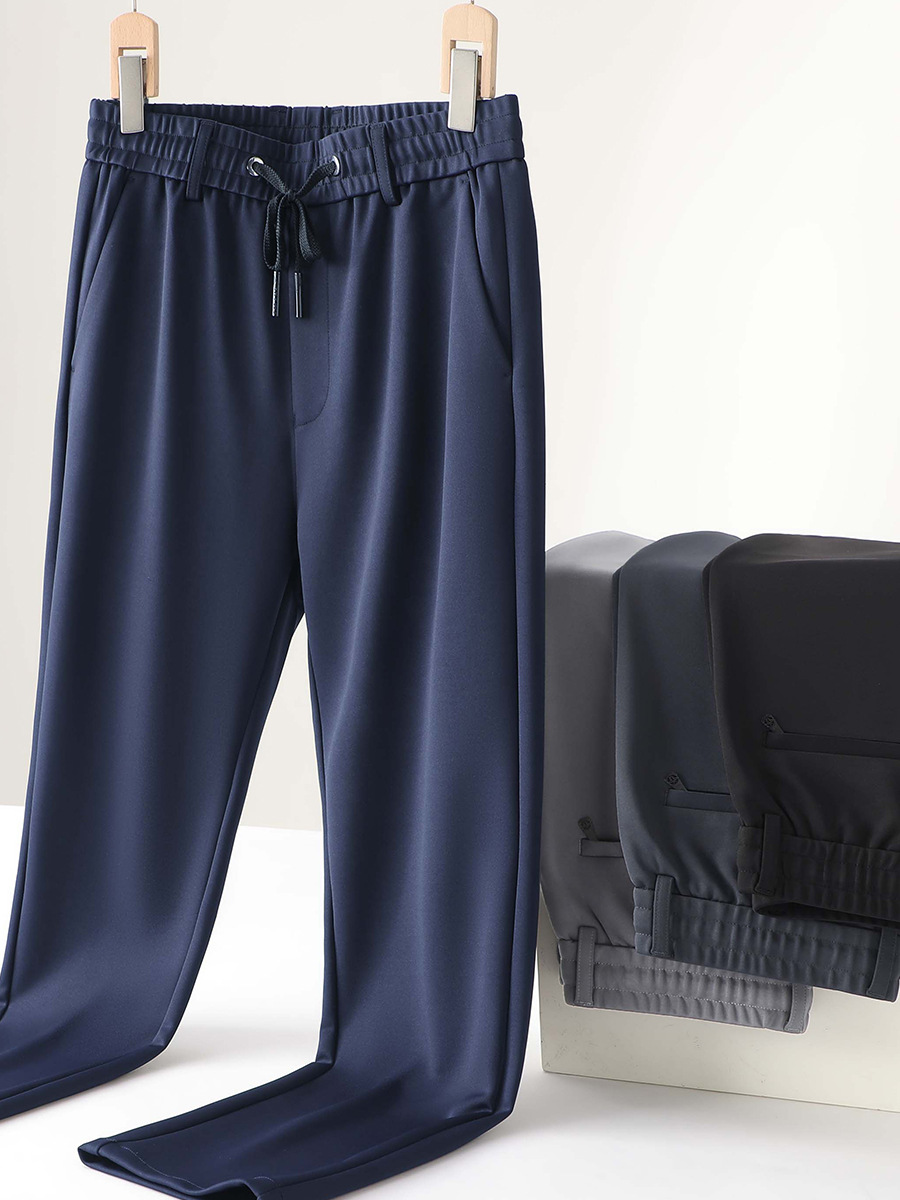 Autumn and Winter New Men's Casual Pants Loose Warm Middle-aged Men's fleece-lined Thickened Four-sided Elastic Straight Pants