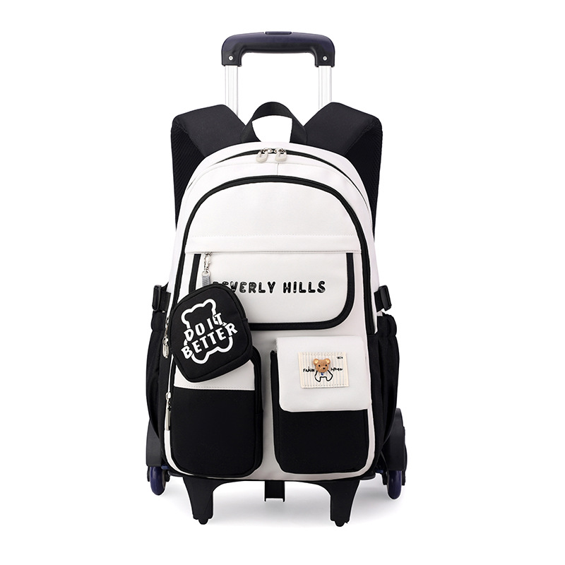 Natural Fish Cross-border Hot Sale Trolley Schoolbag Large Capacity Junior High School Student Backpack Girls' Dual-use Primary School Student Stairs Climbing