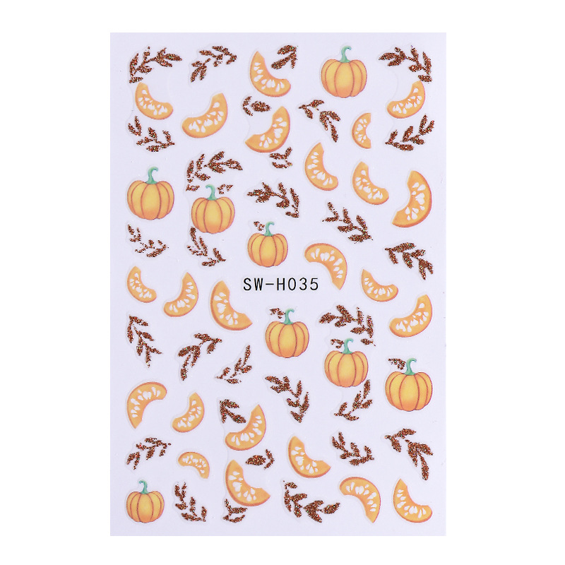 Cross-Border New Nail Art Stickers Autum Maple Leaves Fruits Fallen Leaves Sunflower Pumpkin Thanksgiving Nail Stickers