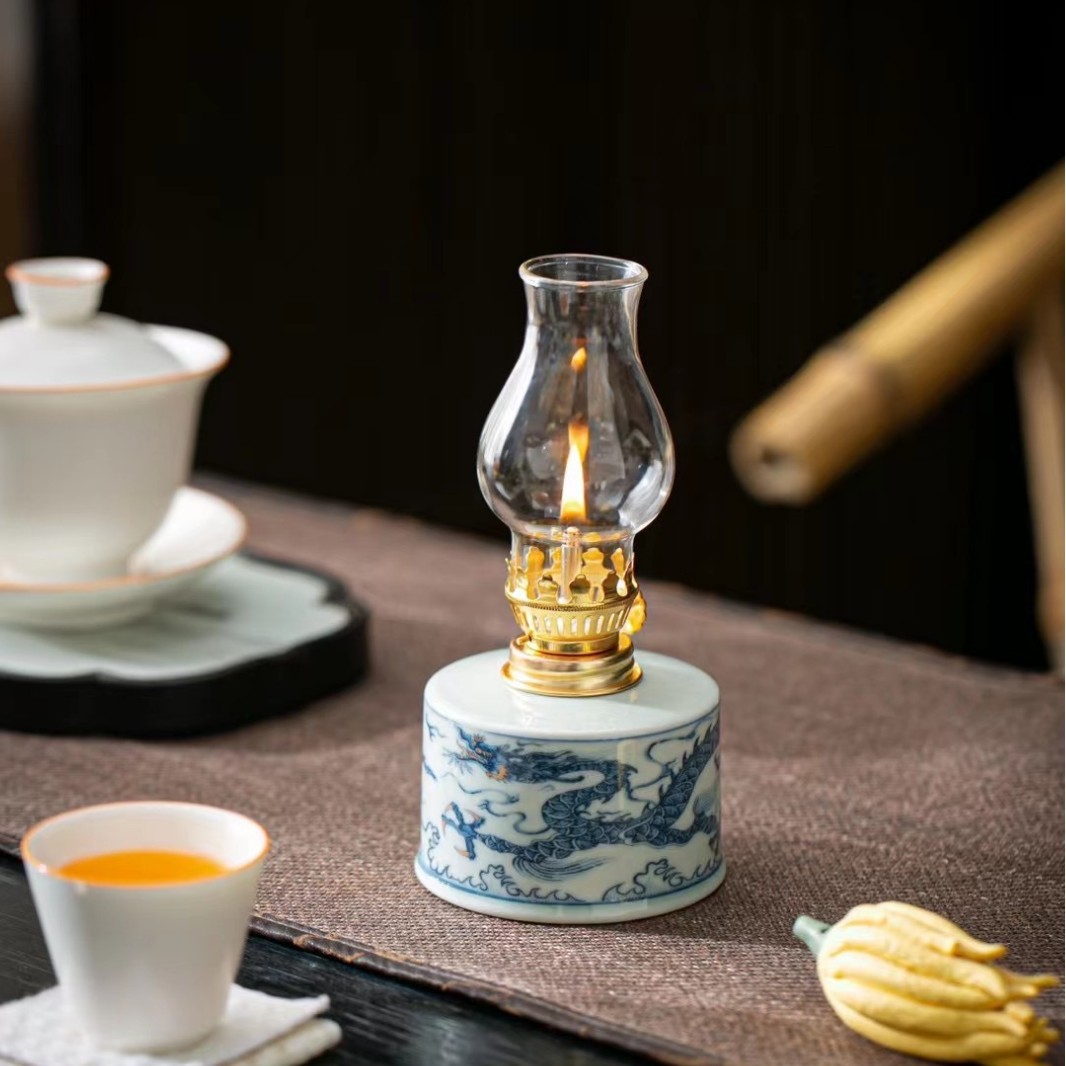 Ceramic Butter Lamp Camping Atmosphere Lamp Home Antique Small Oil Lamp Long Bright Lamp Buddha Ornaments Tea Room Gifts