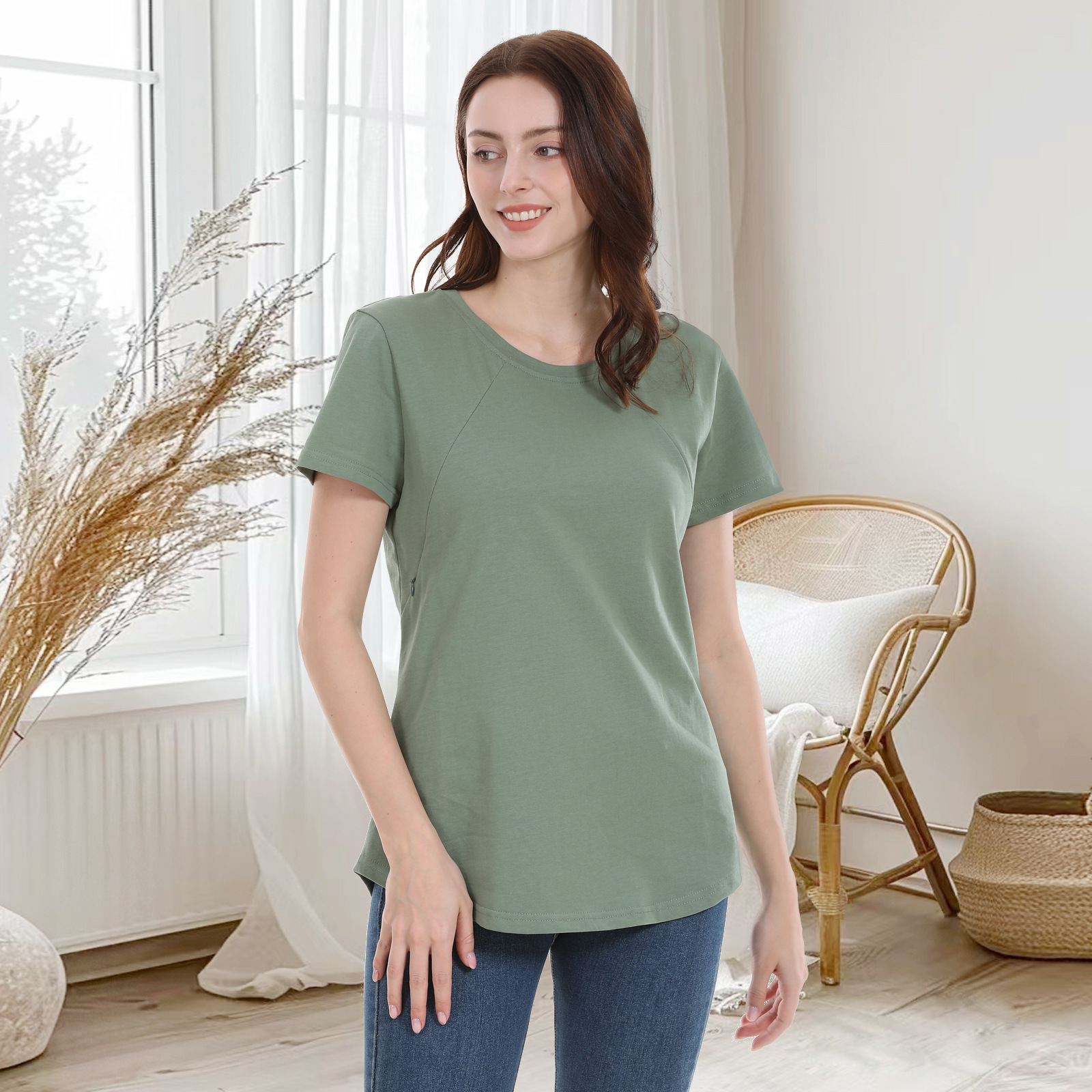 Cross-border Europe and the United States pregnant women's top breast-feeding clothes outside wear loose pregnant women's short-sleeved t-shirt breast-feeding clothes summer plus size S-5XL