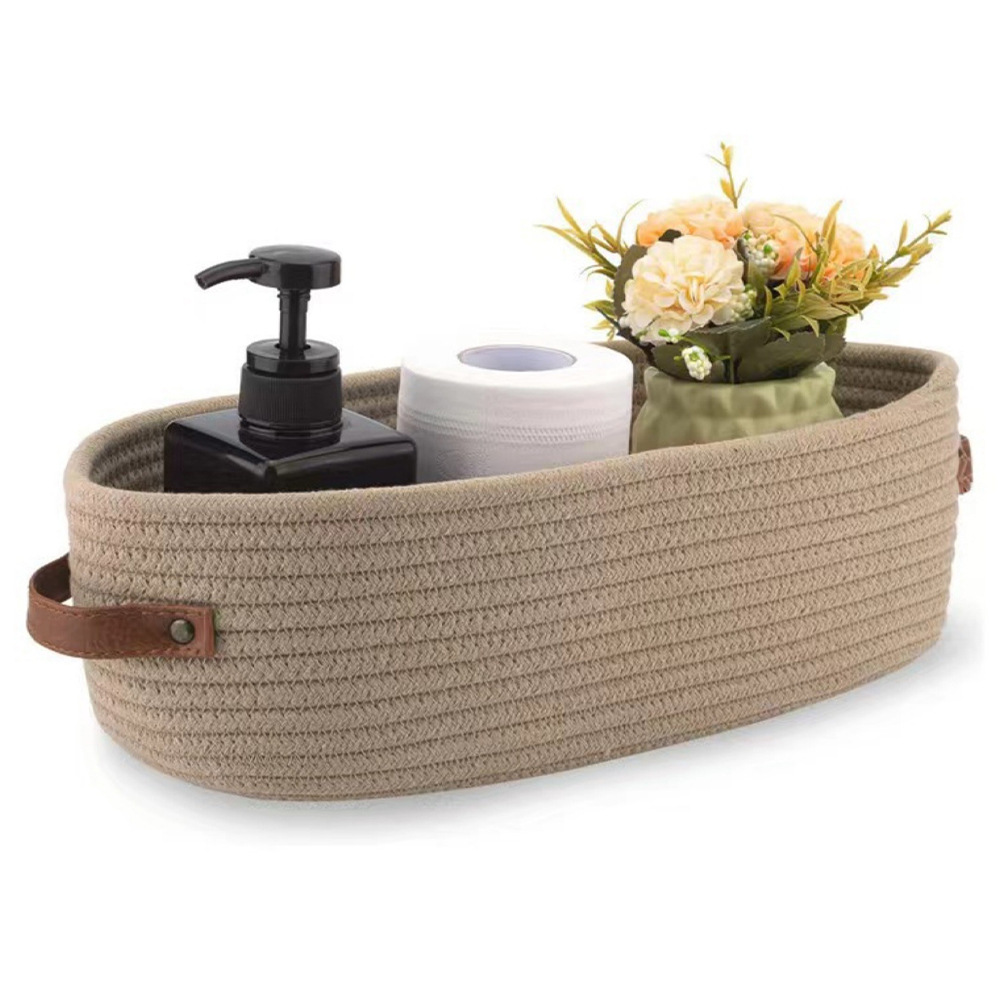 Oval Leather Handle Cotton Rope Toy Bathroom Storage Basket Storage Basket Sundries Storage Basket Amazon Explosions
