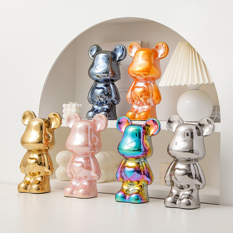 Trendy Play 28cm Ceramic Electroplating Love Violence Bear Light Luxury Entrance Wine Cabinet Ornaments Living Room TV Cabinet Decorations