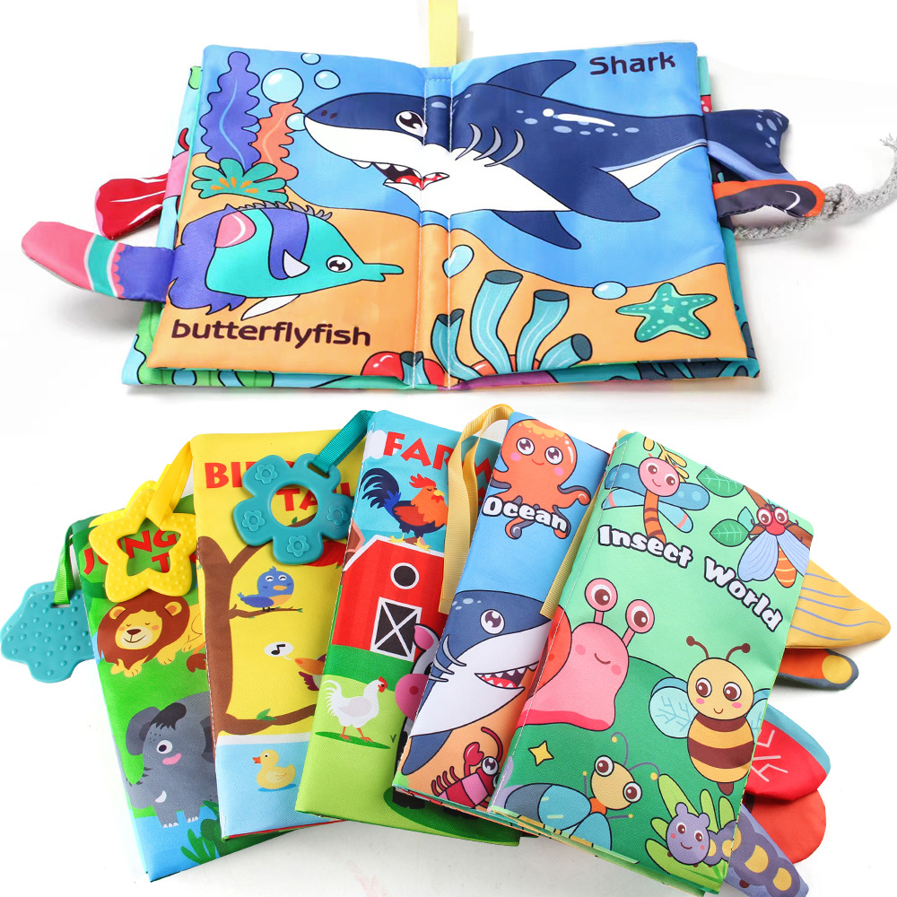 Source manufacturers 0-3 year old baby tail cloth book with tooth glue can bite tear baby cloth book early education toys