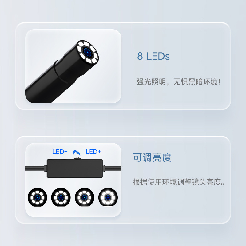Factory Wholesale 3 in 1 HD Android Apple IOS Direct Connect Industrial Endoscope 8mm Carbon Detection Camera