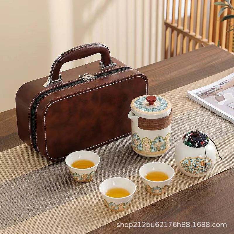 Travel Tea Set Outdoor Portable Ceramic Quick Cup One Pot Four Cups Office Teapot Tea Drinking White Porcelain