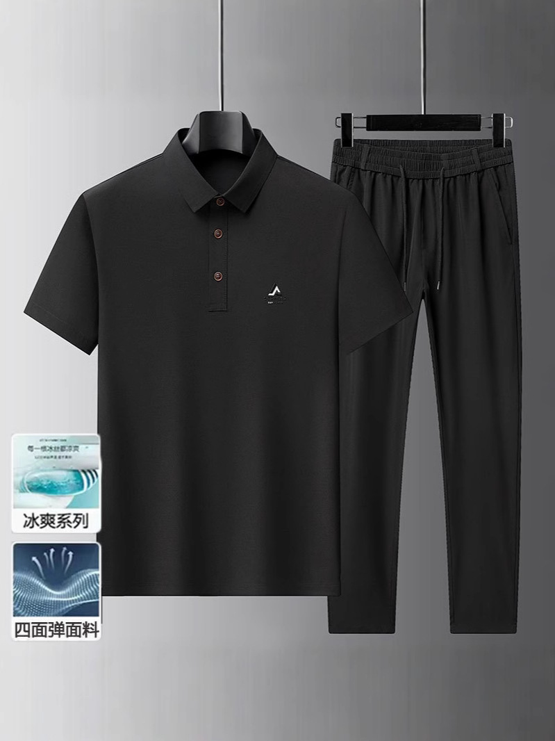 Summer Ice Silk Elastic Classy Seamless Men's Polo Shirt Suit Thin Short-Sleeved Lapel Middle-Aged T-Shirt Business Casual