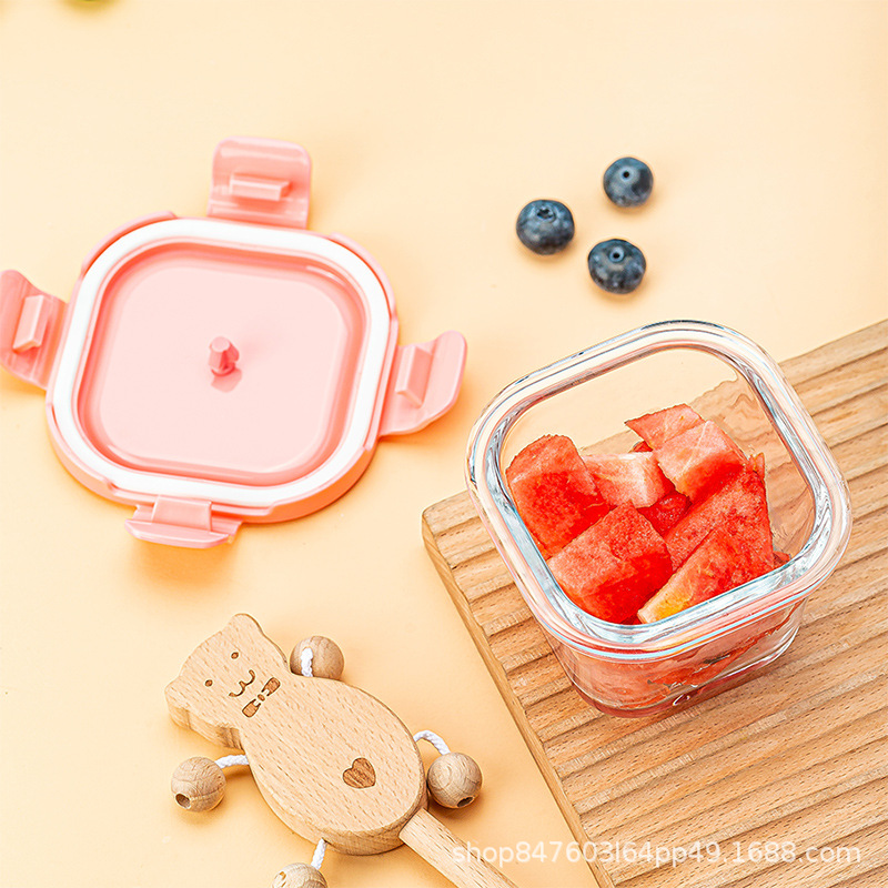 Square Round High Boron Glass Food Supplement Box Food Supplement Bowl Kidsren's Baby Scale Food Grade Fresh-Keeping Box Lunch Box Lunch Box