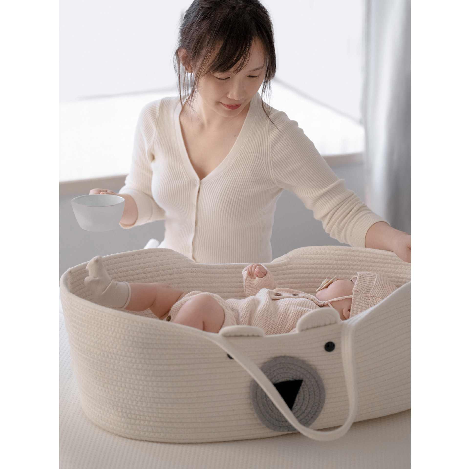 ins Cotton Rope Crib Newborn Hand Basket Baby Cradle Outdoor Sleeping Basket Portable Furniture Shooting Artifact