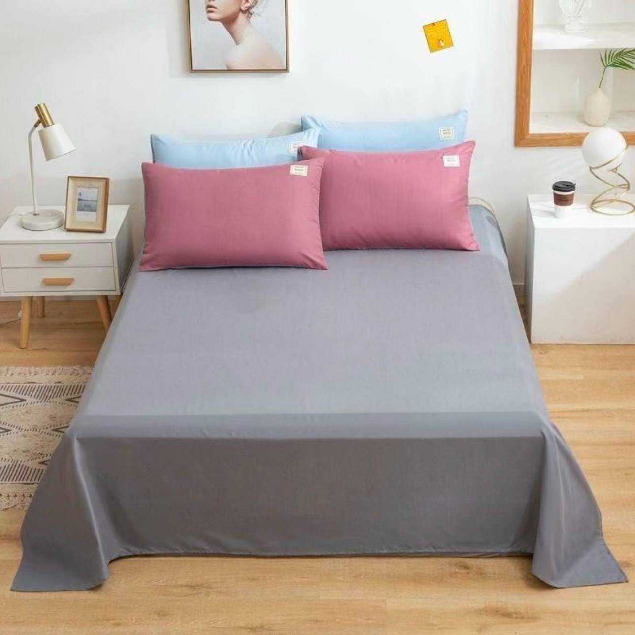 [Specifications Optional] Solid Color Bed Sheetss Dark Gray Light Gray Random Naked Sleeping Bed Cover Scandinavian Style Single Piece Single Student Bed