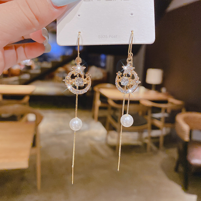 925 Silver Needle Geometric Pearl Earrings Women's Fashion Earrings Tassel High-Quality Earrings Temperament Retro Earrings Wholesale