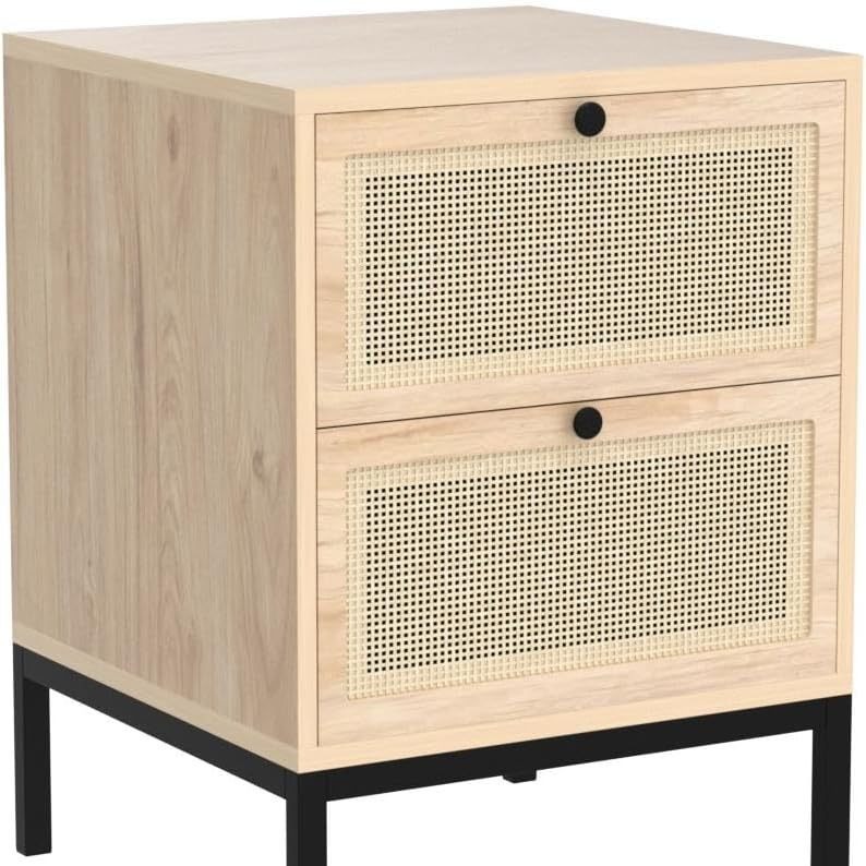 Amazon's Best-Selling Modern and Simple Rattan Bedside Table Set of 2 with 2 Drawers Coffee Table