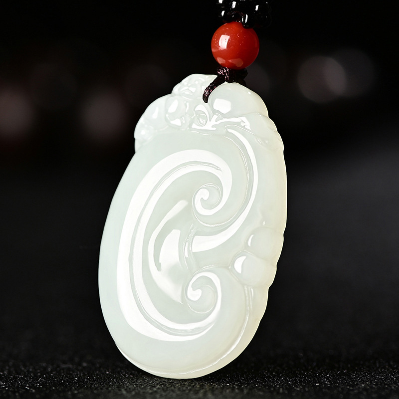 Natural Hetian Jade Ruyi Pendant for Men and Women, Jade Necklace for Couples, Peace and Wealth Jade Pendant, Everything Goes Well