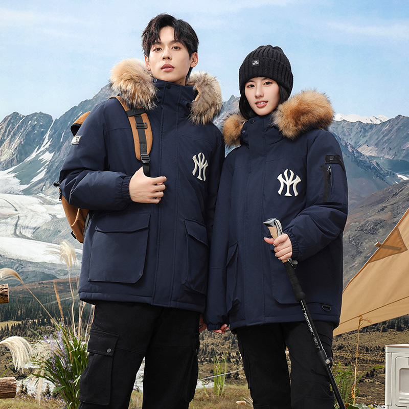 Faux Fur Collar Live Streaming Men's and Women's Couple Style Outdoor Sports Workwear down Jacket Trendy Brand Cross-Border Assault down Jacket 2402
