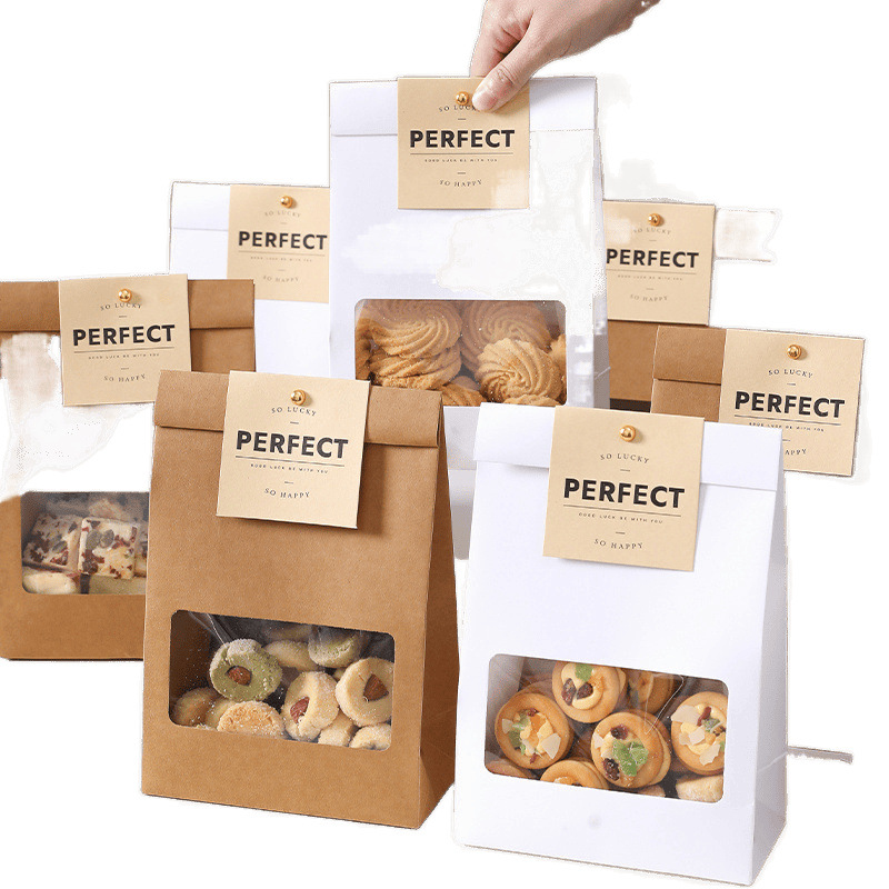 Brown Packing Paper Packaging Bag Biscuits Snowflake Crisp Glutinous Rice Boat Cookies Candy Nougat Toffee Food Box Baking