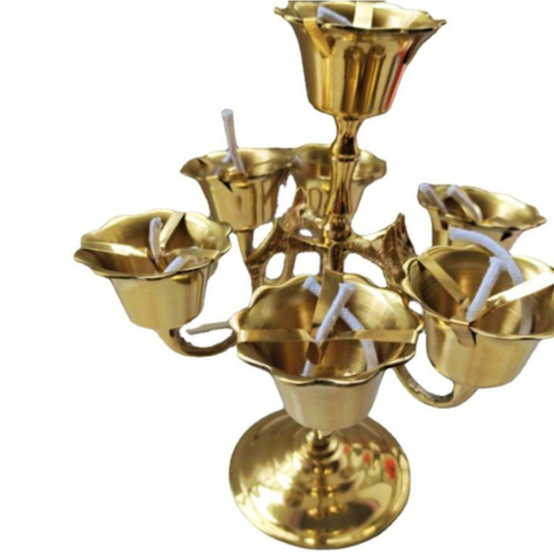 Brass Seven-Star Lamp Holder for Everlasting Lamp Candle Lamp Seven-Star Butter Lamp Stand Lotus Lotus Oil Lamp Manufacturer Wholesale