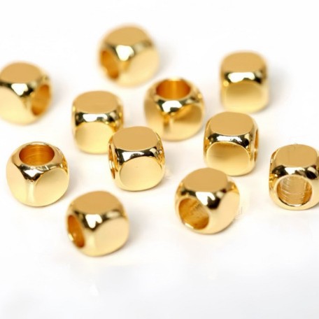 18K Gold Sugar Cube Bead Accessories Au750 Colored Gold Ancient Gold Square Spacer Beads Bracelet Accessories Water Shell Gold