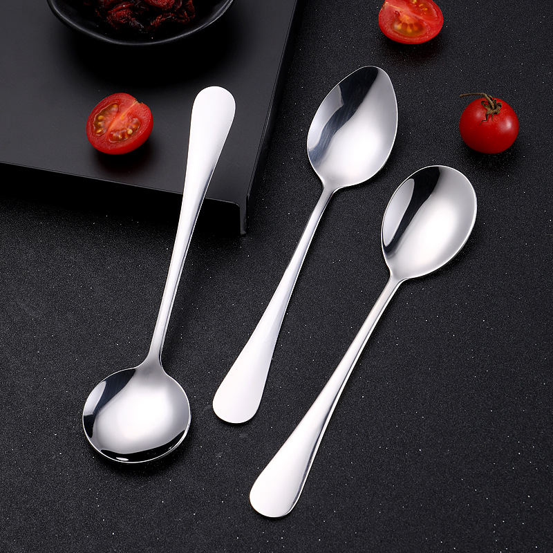 Wholesale Hotel light handle printed logo spoon 1010 small round spoon Fork student canteen spoon household stainless steel spoon