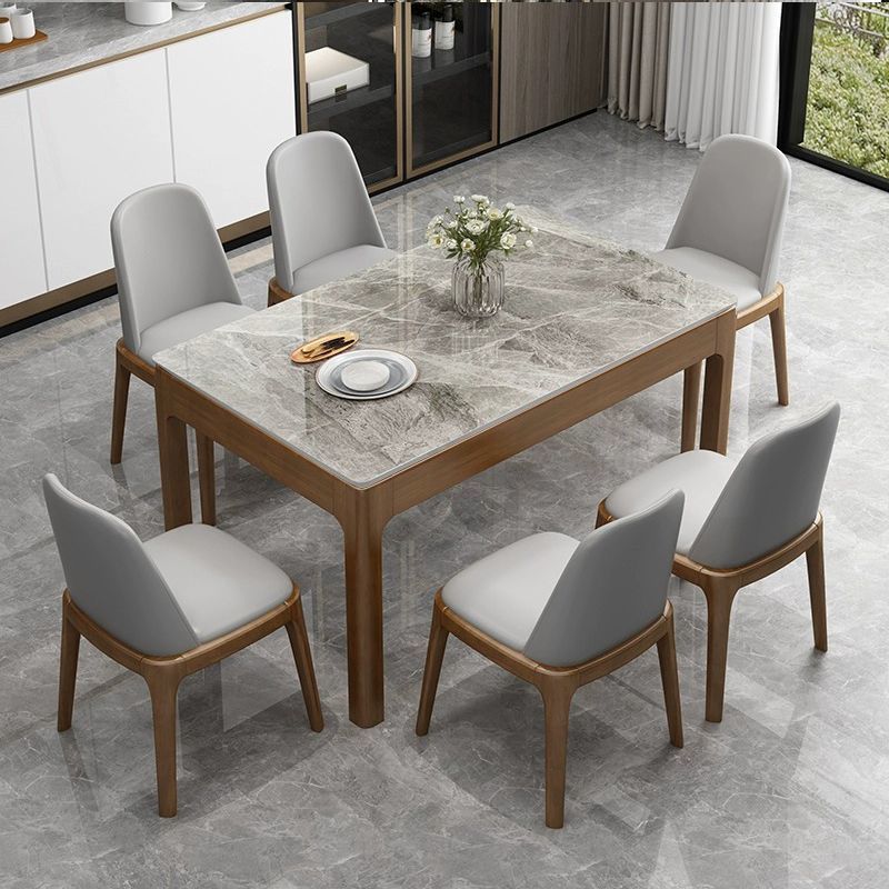 Italian Slate Dining Table and Chair Combination Modern Dining Table Home All Solid Wood Small Apartment Light Luxury Rectangular Western Dining Table