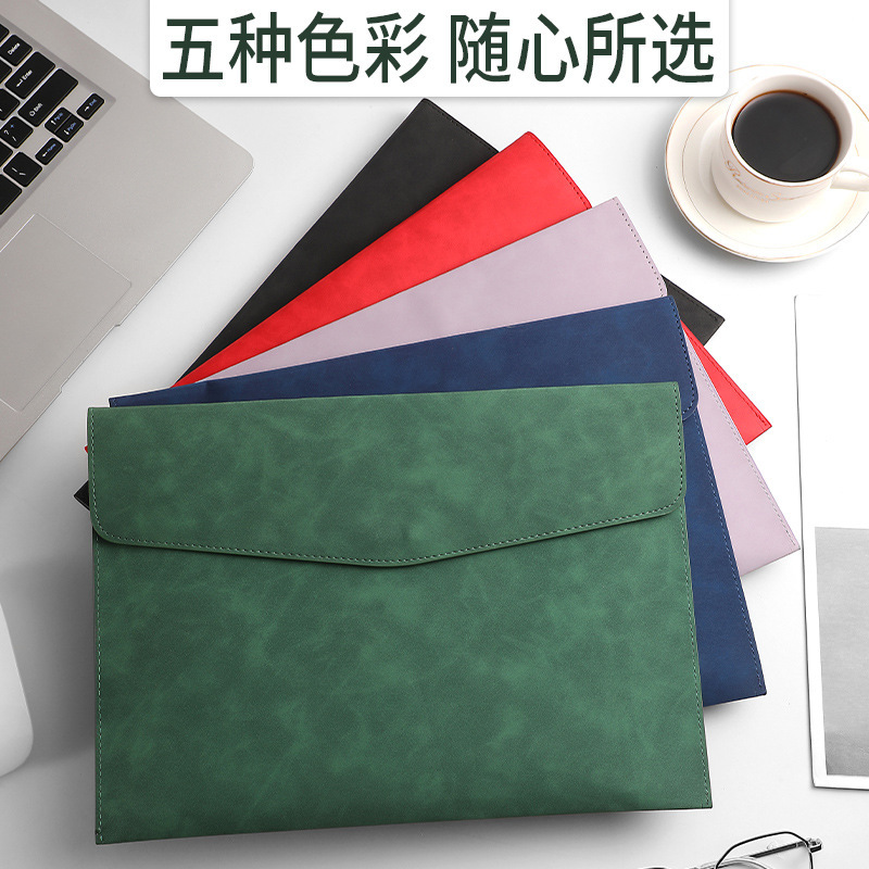 Leather File Bag A4 Paper File Bag File Clamp Bag Data Business Briefcase Ticket Cross-border Printable logo
