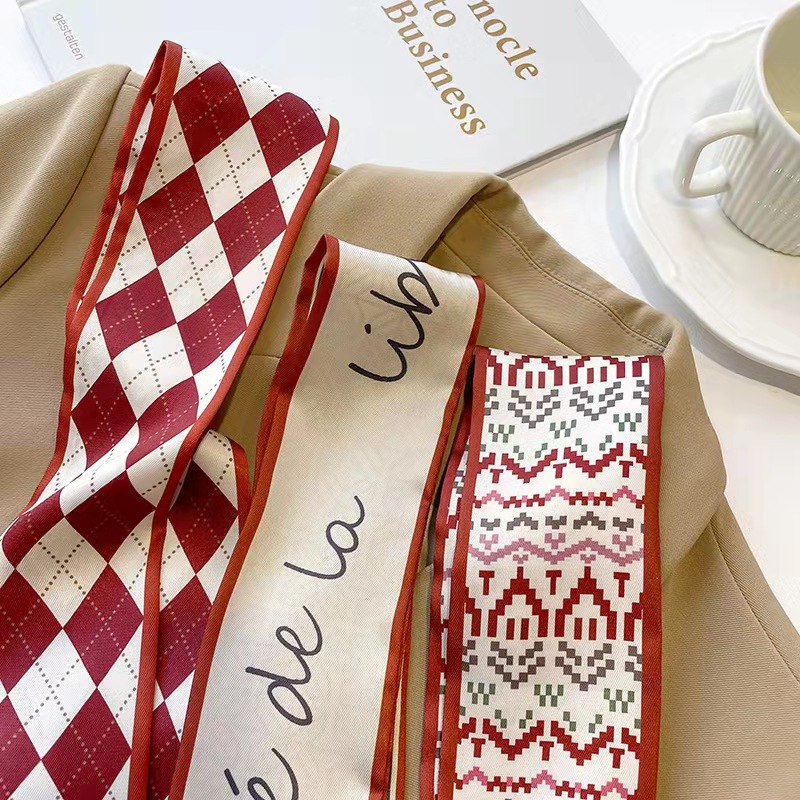 Красный элегантный двуслойный сатиновый длинный шарф, женский корейский стиль, декоративный шарф