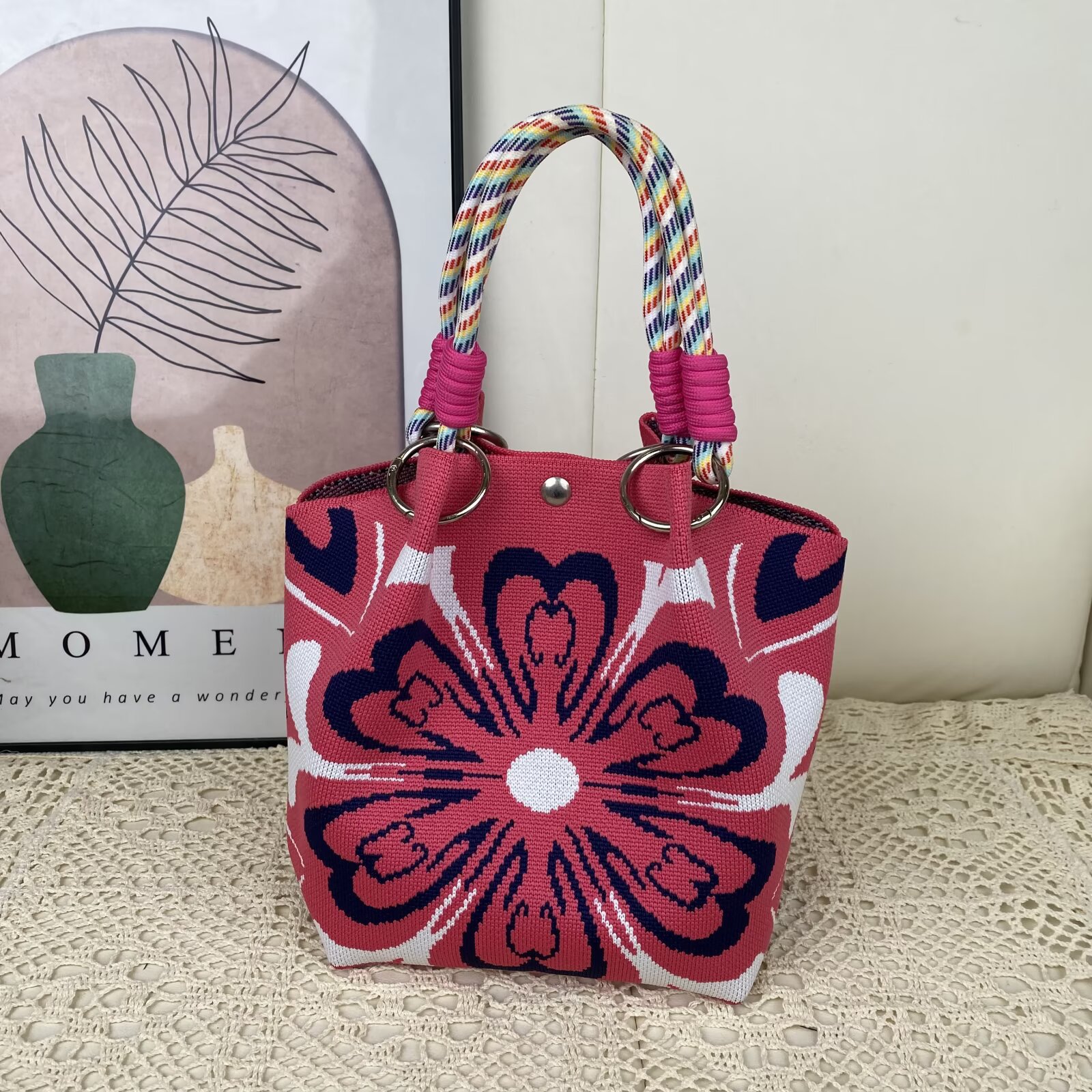 Korean Style New Style Fragrant Style Rope Knot Handbag Spring and Autumn Elegant Style Travel Large Capacity Hand Bag Western Style