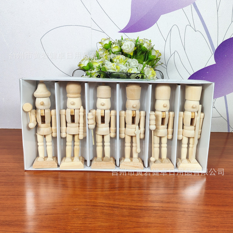 Factory direct supply spot 12cm Nutcracker puppet White embryo walnut soldier ornaments walnut Nutcracker