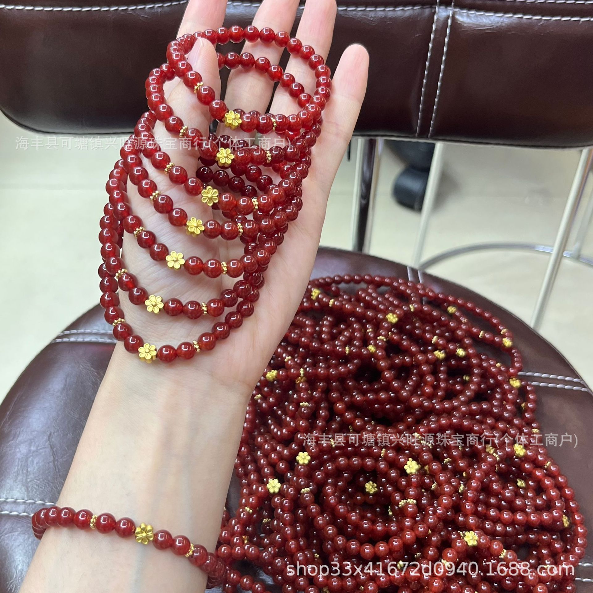 Natural Red Agate Bracelet Southern Red Bracelet with Flower Accessories Summer Original Design Online Celebrant Live Welfare