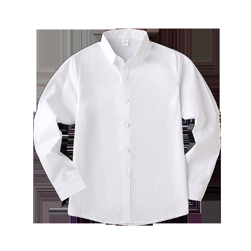 Children's pure white shirt boys with velvet cotton warm shirt long sleeve primary and secondary school students school clothing wholesale