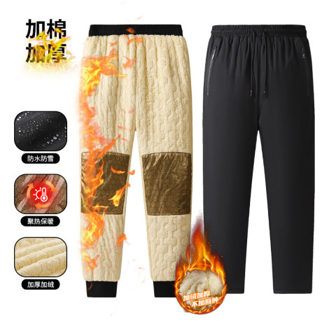 Men's Fleece-Lined Cotton Pants, Winter Windproof Sports Pants, Graphene Thermal Pants, Lamb Fleece Casual Pants, Men's Straight-Leg Cold-Proof Pants